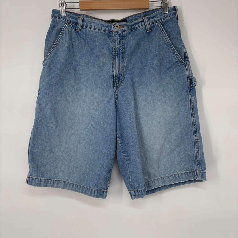 Y2K Guess Mens Vintage Carpenter Denim Shorts Jorts 34 Streetwear Workwear Blue